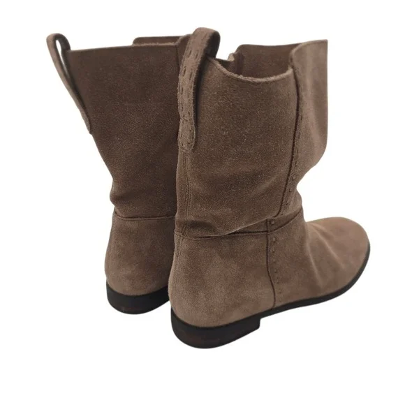 Lands' End Womens 6.5 Taupe Suede Leather Ankle Boots Side Zip Up Minimalist Y2K - Picture 7 of 12